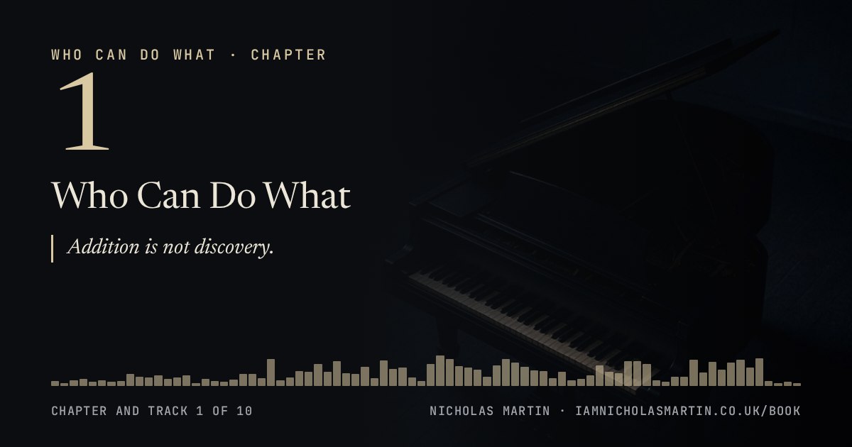 Chapter 1, Who Can Do What: Addition is not discovery.